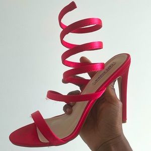 Red Spiral Strap Heels